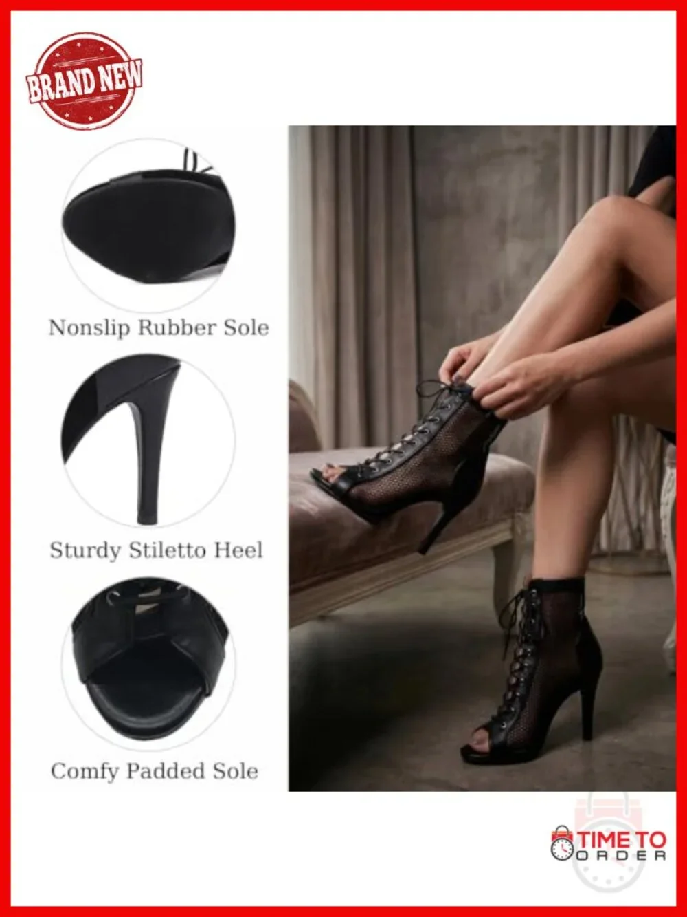 Women's Gladiator Heeled Sandals Lace Up Peep Toe Ankle Strap Mesh Booties